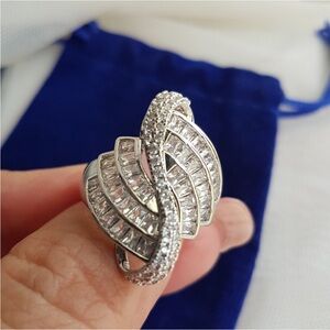 Swarovski Elements White Gold Platinum Plated Baguette Statement Ring NEW